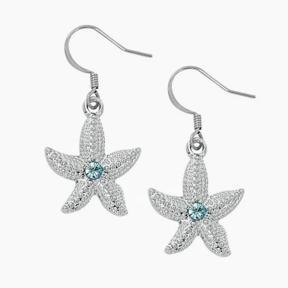Sea Star earrings with blue Swarovski crystal. Made in the USA - Picture 6 of 6